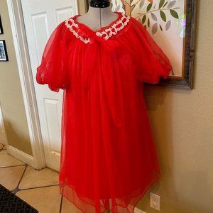 Vintage Red Sheer Chemise with Floral Accents